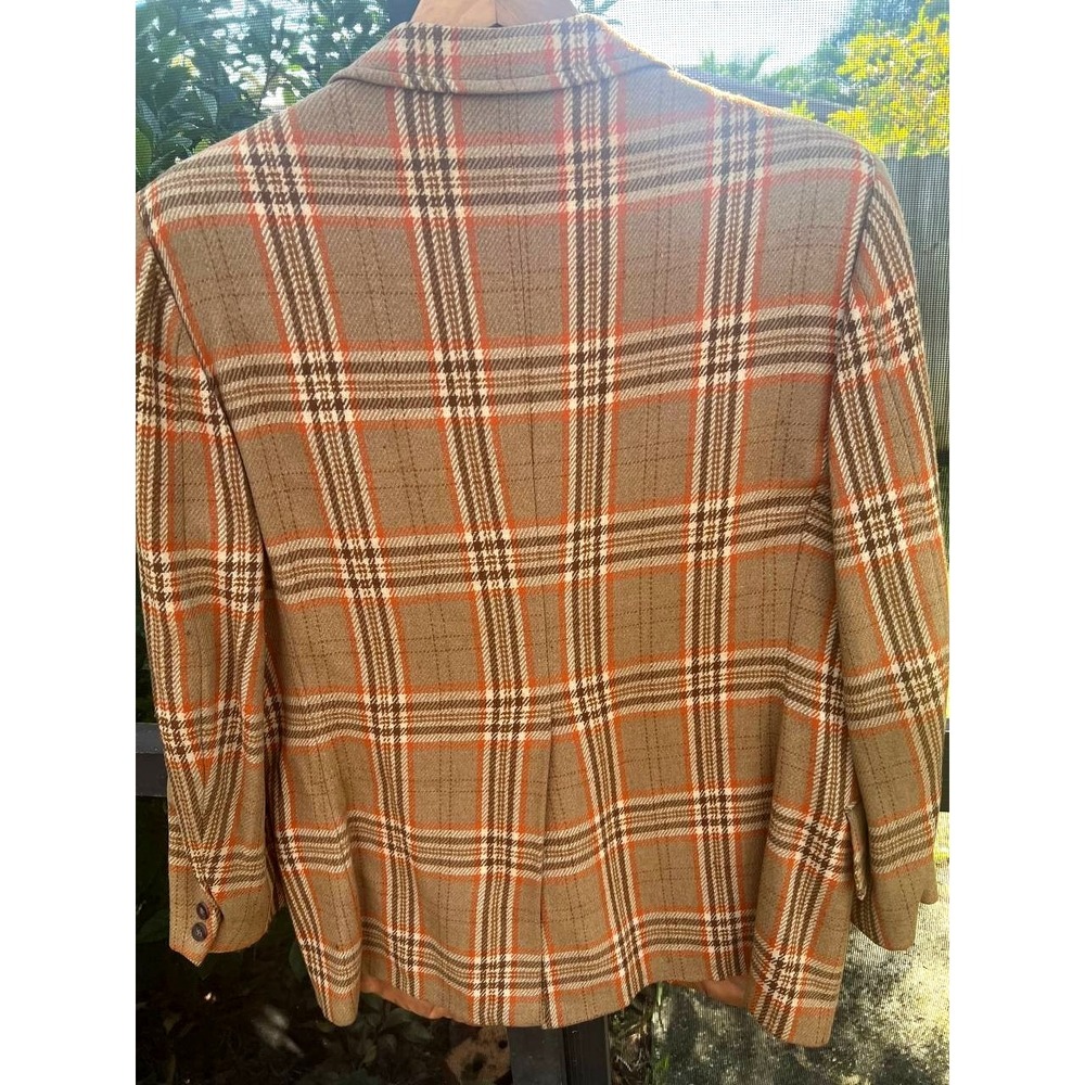 Vintage Jacques Heim Paris Plaid Wool Blazer Brown Orange Check 70s France - Picture 6 of 6
